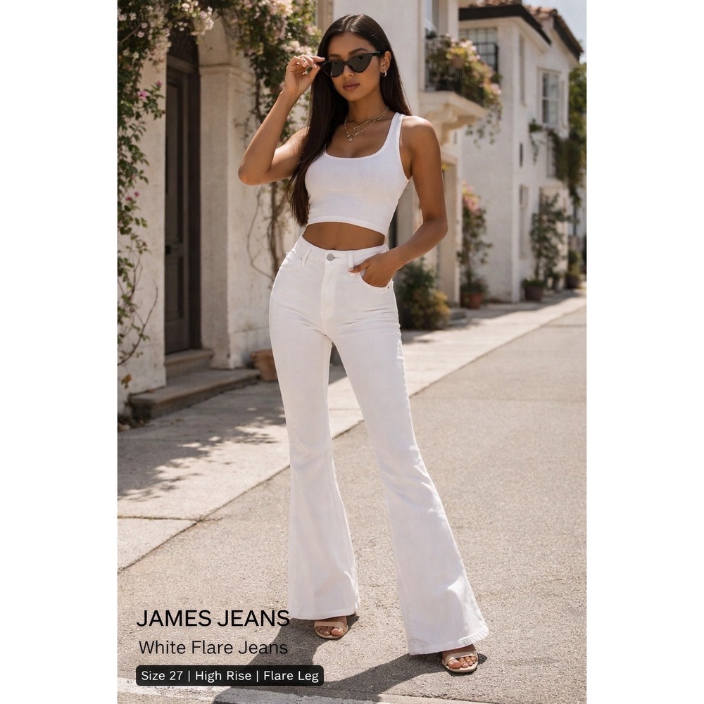 James Jeans White Flare Jeans Size 27 High Rise Stretch Boho Y2K‎ Bell Bottom